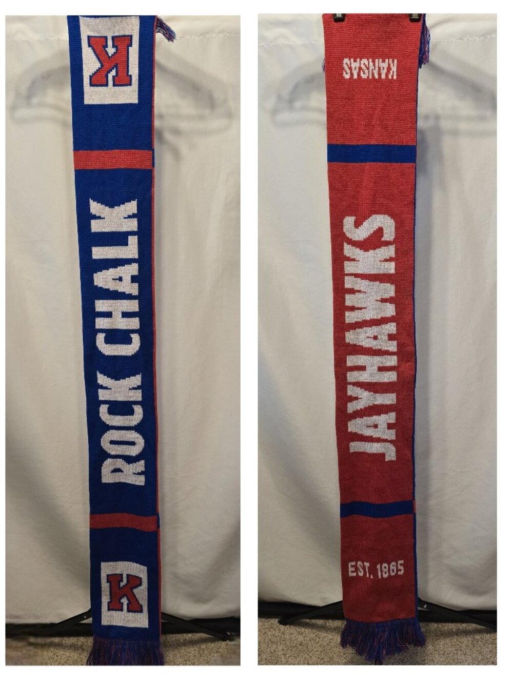 Kansas Jayhawks Knit Scarf Rock Chalk Jayhawks Blue Red Fringe Double Sided